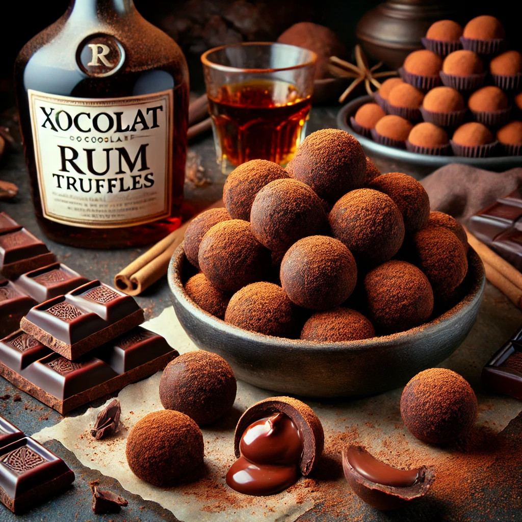 Xocolat Rum Truffles with bottle